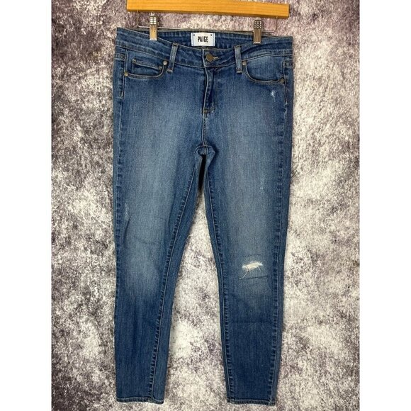 PAIGE Jeans Womens 29 Verdugo CROP Ankle Skinny Mid Rise Blue Distressed Boho - Picture 1 of 13